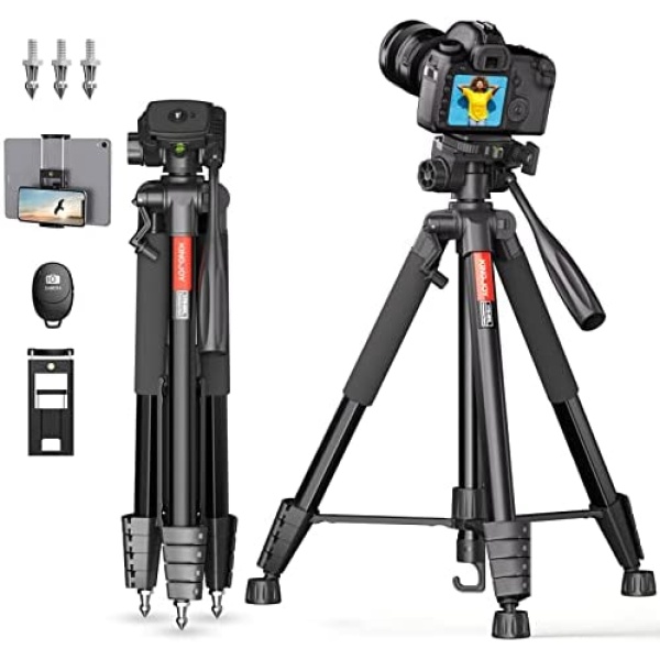 KINGJOY 74" Camera Tripod for Canon Nikon Cell Phone Tripod with Wireless Remote Universal Phone Tablet Holder and Travel Bag Compatible with Cameras, Cell Phones, Tablets, Projector, Binoculars