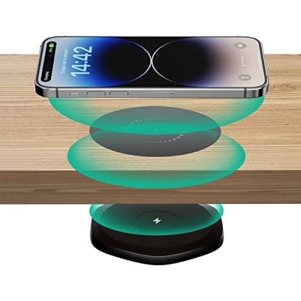 KPON Invisible Wireless Charger - 30mm Under Table Charger - Furniture Desk Nightstand Wireless Charging Station for iPhone 14/13/12/11/X/8 and Wireless Devices (with QC Adapter)
