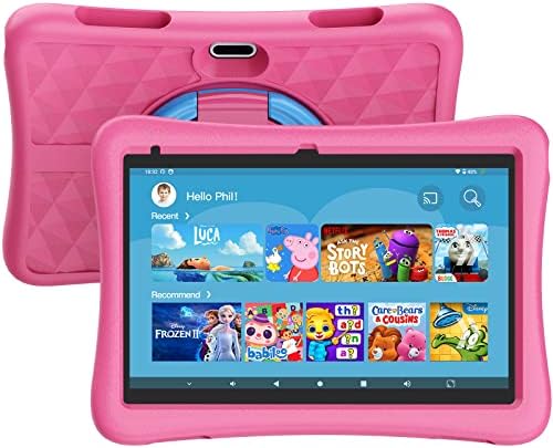 KYASTER Kids Tablet, 10 inch HD 5G WiFi 6 Android 12 Toddler Tablets, Quad Core 1.8Ghz, 2GB DDR4, 7000mAh Battery, Dual Box Speakers, Parental Controls Games Learning Apps, EVA Shockproof Case (Pink)