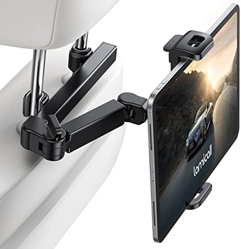 Lamicall Car Headrest Tablet Holder - [ Extension Arm] 2023 Adjustable Tablet Car Mount for Back Seat, Road Trip Essentials for Kids, for 4.7-11" Tablet Like iPad Pro, Air, Mini, Galaxy, Fire, Black