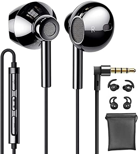 Linklike Wired Earbuds with Microphone Extra Bass Earbuds in-Ear Headphones Quad Drivers Hi-Res Earphones with Volume Control Noise Isolating Ear Tips for iPhone Samsung Laptops
