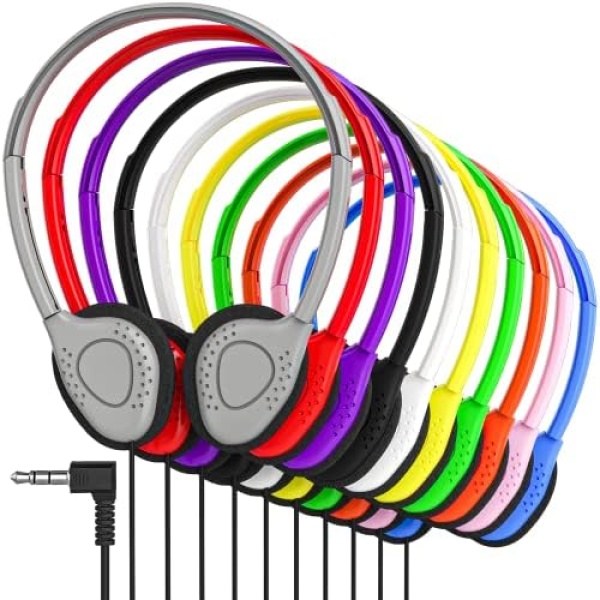 Maeline Bulk On-Ear Headphones with 3.5 mm Headphone Plug - 10 Pack - Multi