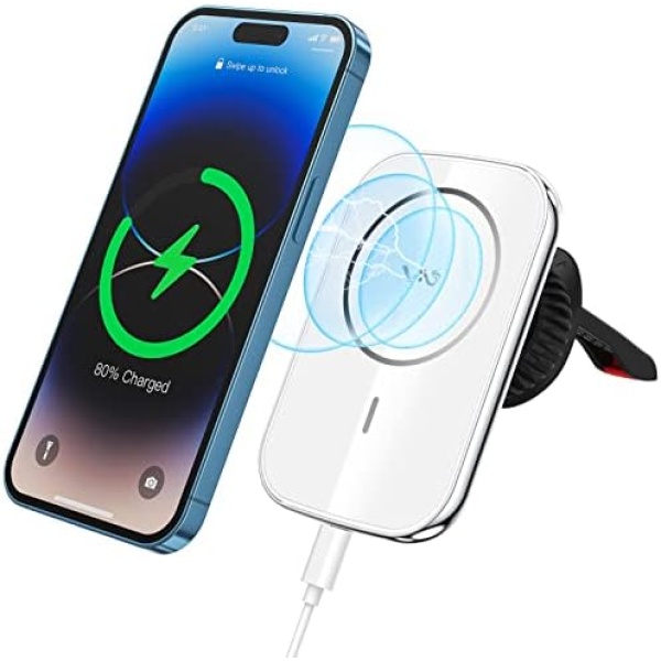 Magnetic Wireless Car Charger,Vebach Metal Mag-Safe Car Charger Air Vent Mount Magnet Fast Car Charger Compatible with iPhone 14/13/12 Series and Magnetic Cases