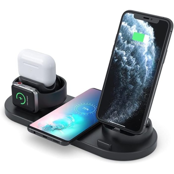 Multi-Functional Wireless Charging Stand and Dock 6 in 1 Black