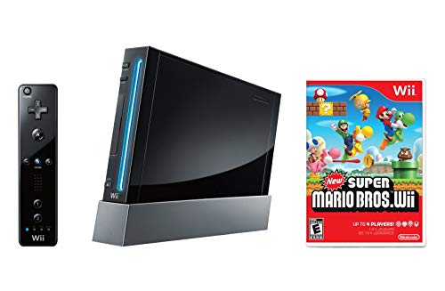 Nintendo Wii Console, Black with New Super Mario Bros Wii (Renewed)
