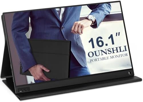 OUNSHLI Portable Monitor 16.1 Inch 100% sRGB Full HD 1080P Dual Computer Gaming Monitor for Laptop USB C HDMI Flat Travel Monitor for MacBook Pro PC Phone PS3/4/5, Smart Cover Included