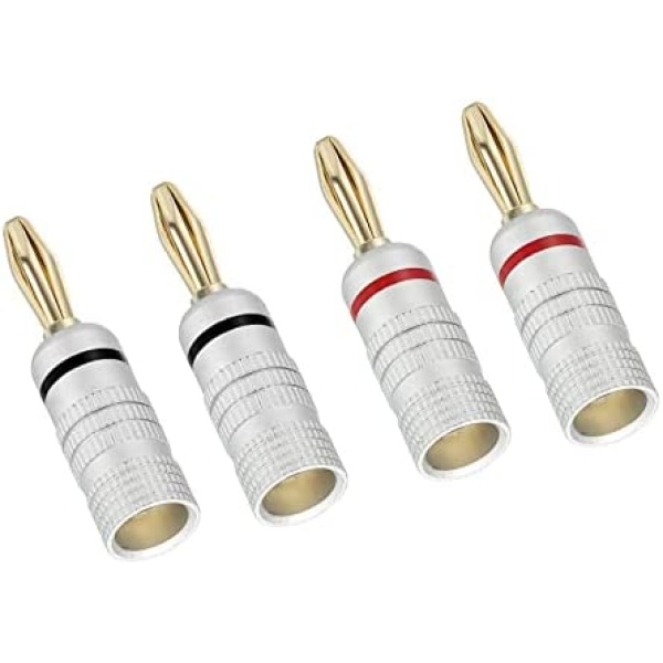 PATIKIL Banana Plugs Speaker Banana Plugs Closed Screw Type 4mm Gold-Plated Copper Straight Head for Speaker Wires, Sound Systems, Video Receivers, Home Theater Pack of 4
