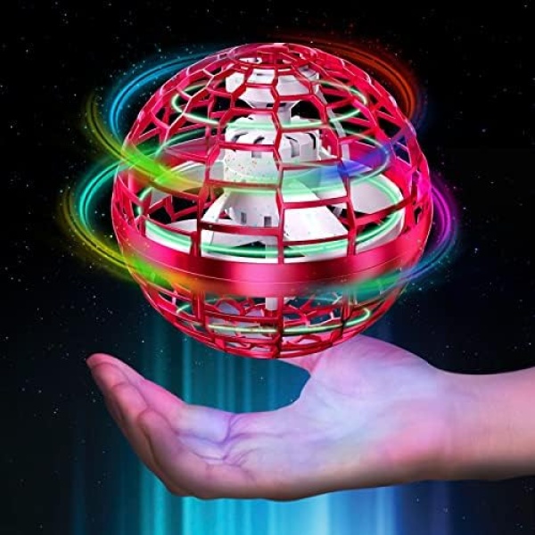 PITKLG Flying Ball Toys 2023 Upgraded Hand Controlled Flying Orb Magic Ball RGB Led Lights Boomerang Spinner 360°Rotating Soaring UFO Mini Orb Drone Flying Toy Safe for Kids Adults(Red)…