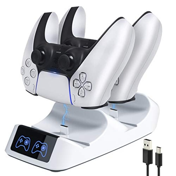 PS5 Controller Charger Station, Playstation 5 Dual Controller Charging Stand with LED Indicator, 2 USB-C High Speed Adapter, PS5 Controller Gamepad Charging Station