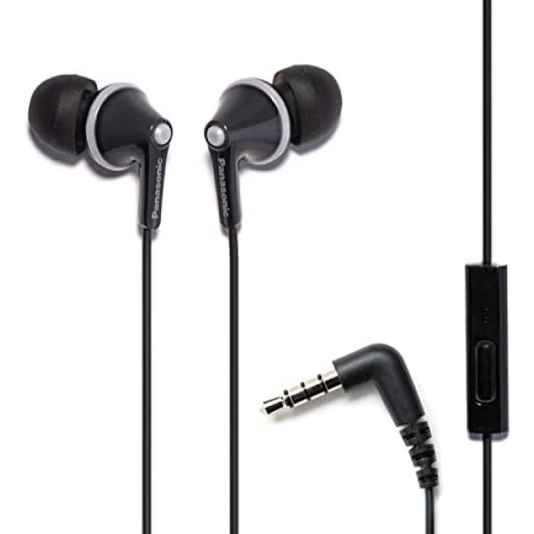 Panasonic ErgoFit Wired Earbuds, In-Ear Headphones with Microphone and Call Controller, Ergonomic Custom-Fit Earpieces (S/M/L), 3.5mm Jack for Phones and Laptops - RP-TCM125-K (Black)