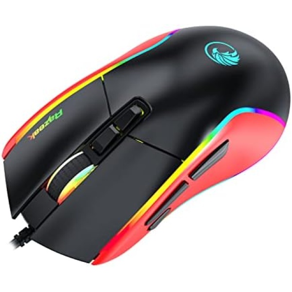 RAZEAK Wired Gaming Mouse,RGB Gaming Mouse, Programmable Mouse Adjustable 6 Levels DPI for PC Gamers Red