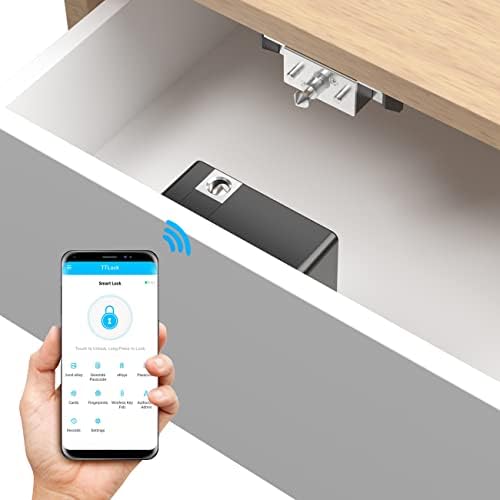 RIXIANG Bluetooth Drawer Lock,TTlock Works with Google Home & Alexa, Smart Cabinet Locks RFID Hidden Magnetic Lock Locker, for Secret Storage Compartment Furniture,NFC Wooden Cupboard Wardrobe