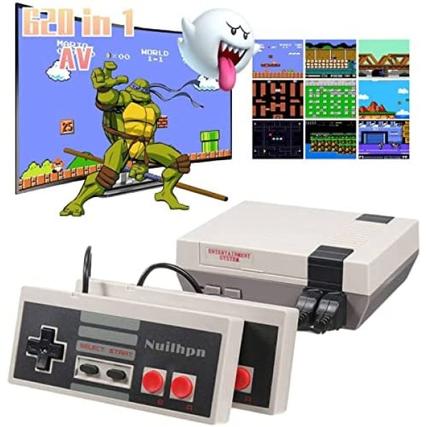 Retro Game Console,Classic Mini Console with Built-in 620 Classic Edition Games and 2 Controllers,AV Output Video Games for Kids and Adults as Gifts.