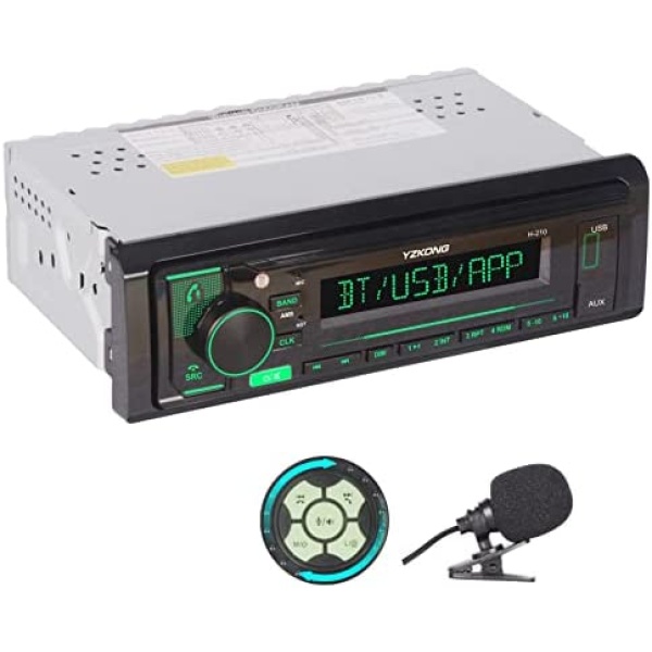 Single Din Car Radio Receiver Automatic Brightness Bluetooth Car Stereo with LCD Display AM/FM Radio MP3 Player USB SD AUX Port Built-in Microphone, Hands-Free Calling, APP Control