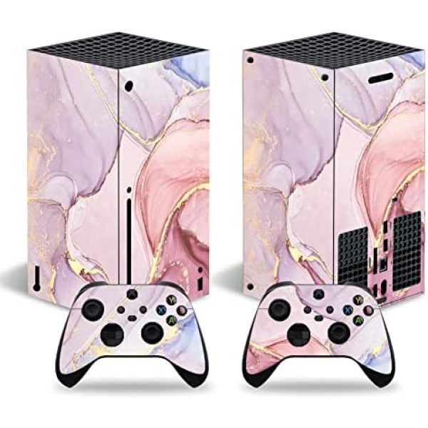 Skin Sticker for Xbox Series X Console and Wireless Controllers, Protective Skin Wrap Vinyl Decal for Microsoft Xbox Series X (Pink Marble)