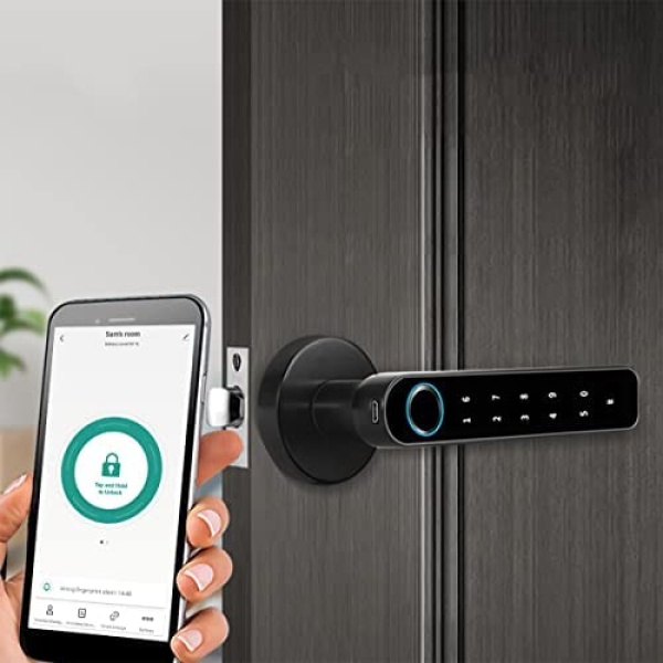 Smart Fingerprint Door Lock, Bluetooth APP Keyless Entry Door Lock with Handle, Deadbolt Smart Lock, Electronic Keypad Door Lock for Home Hotel Office Apartment Bedroom