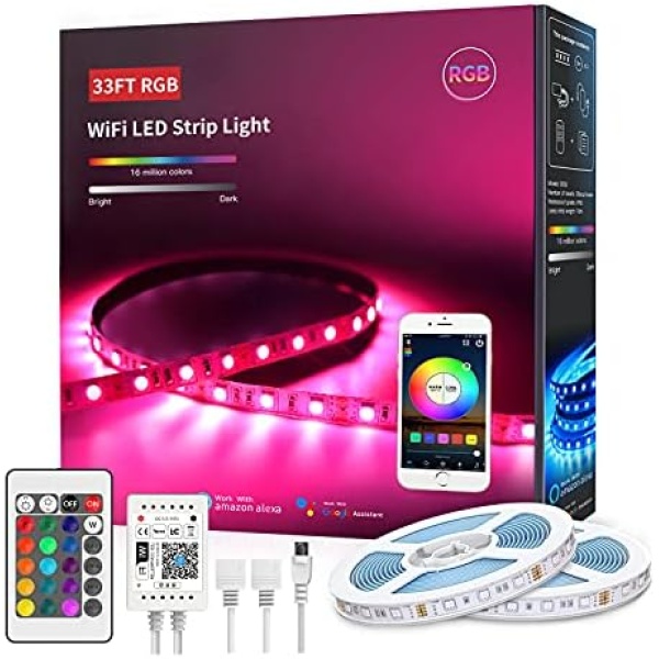 Smart RGB Strip Light 33ft, VANANCE Color Changing WiFi LED Tape Light, Smart App/Remote Control, Works with Alexa Google Assistant, Smart Light Strip for Bedroom, Home, Kitchen, Party (2x5m)