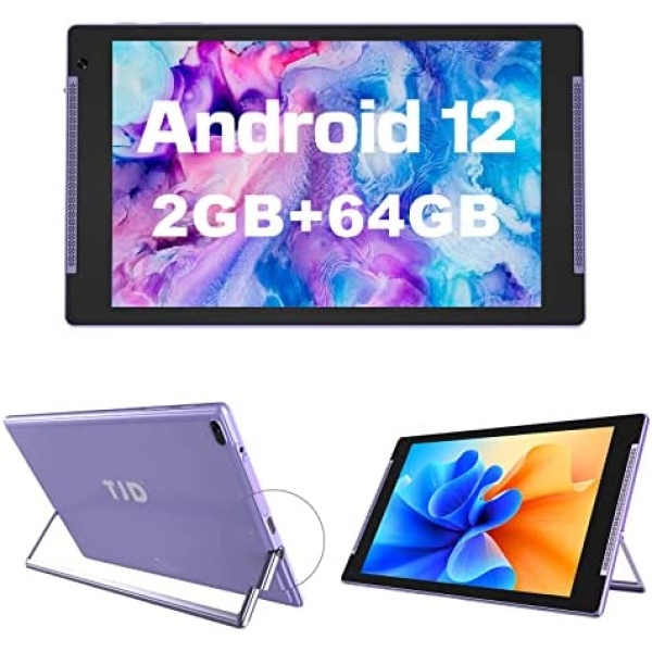 TJD Android 12 Tablet 10 inch Tablets,64GB ROM 512GB Expand Tablet pc,Quad Core Processor,HD IPS Screen,8MP Dual Camera,Wi-Fi 6, G+G, Bluetooth5.0,6000mAh Battery Google GMS Stand Tablet