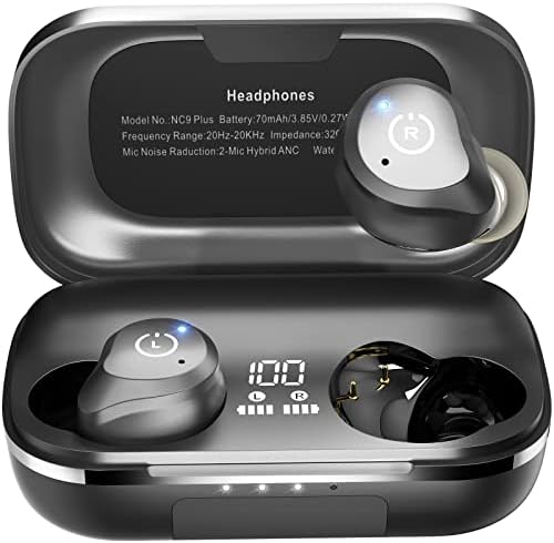 TOZO NC9 Plus Hybrid Active Noise Cancelling Wireless Earbuds, in Ear Headphones IPX6 Waterproof Bluetooth 5.0 Stereo Earphones, Immersive Sound Premium Deep Bass Headset, Black