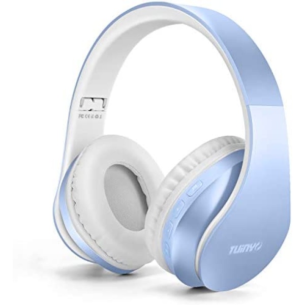 TUINYO Wireless Headphones Over Ear, Bluetooth Headphones with Microphone, Foldable Stereo Wireless Headset-Light Blue