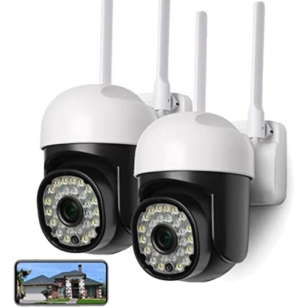 Taishixing Security Camera Outdoor 2PCS, 5GWiFi Security Camera, HD Dome Surveillance Camera with Motion Detection, Alarm, Two-Way Audio, Full Color Night Vision, IP66 Waterproof, Free Cloud Storage