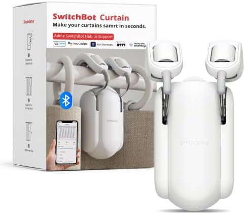 [Upgraded Version] SwitchBot Curtain Smart Electric Motor - Wireless App Automate Timer Control, Add SwitchBot Hub Mini to Make it Compatible with Alexa, Google Home, IFTTT (Rod2.0 Version, White)