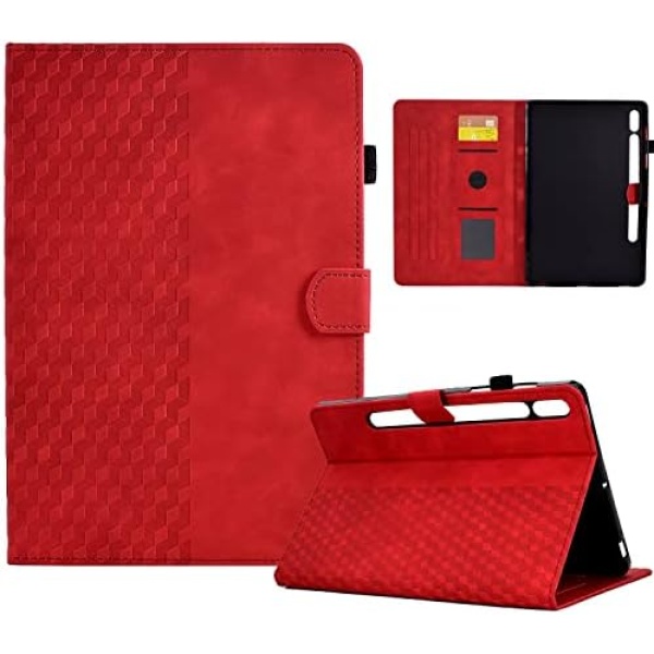 Varohix Case for Lenovo Tab P11 Pro (2nd Gen) / Tab P11 Pro Gen 2 PU Leather Cover Flip Stand Shell Multi-Angle Grid Lattice with Card Holder for Lenovo Tab P11 Pro 2022 11.2 Inch,Red