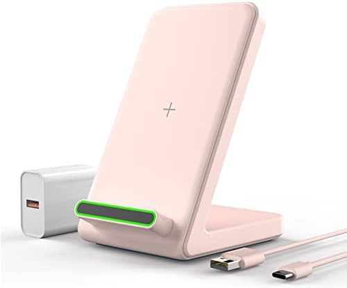 Wireless Charger, Wireless Charging Stand for iPhone 14/13/12 Series, SE 11 X XR XS MAX X 8 Plus, Wireless Phone Charger Samsung S22/S21/S20/S10/S9 +/Ultra, Note 20/10/9 Pink (Adapter Included)