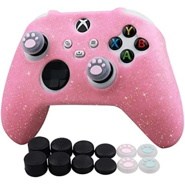 Xbox Series Controller Skin,RALAN Glitter Anti-Slip Silicone Controller Cover Protector Case Compatible for Xbox Series Gamepad Joystick with 4 Cat Caps and Black Pro Thumb Grip x 8.