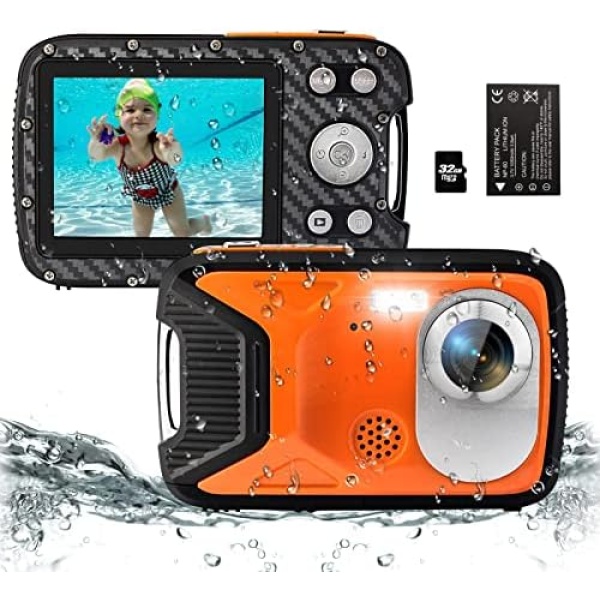 YEEIN 16FT Waterproof Digital Camera 30MP Underwater Camera with 32G Card and Rechargeable Battery, 18X Zoom Point and Shoot Camera for Boys Girls Children Teens Snorkeling Swimming Vacation(Orange)