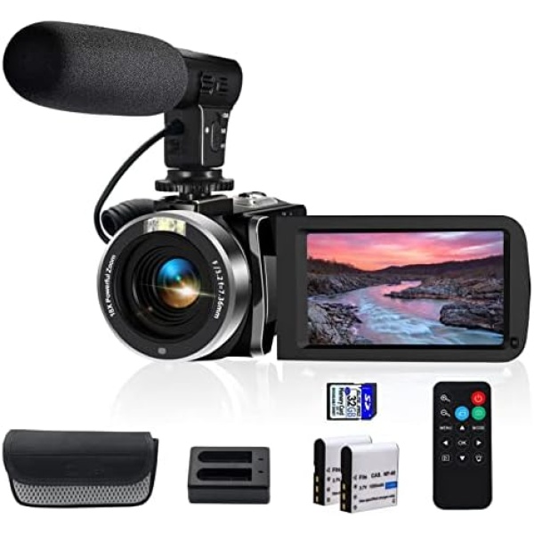 YEEIN 4K Video Camera, Camcorder with 3" Touch Screen and 32G Card, WiFi Digital Camera, 18X Digital Zoom, Vlogging Camera for YouTube, Kids Video Camera, Remote, Microphone
