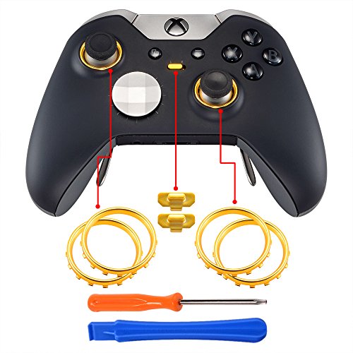 eXtremeRate Matte Chrome Gold Accent Rings Accessories for Xbox One Elite, Elite Series 2 Controller, Replacement Parts Profile Switch Buttons for Xbox One Elite Controller - Pack of 2