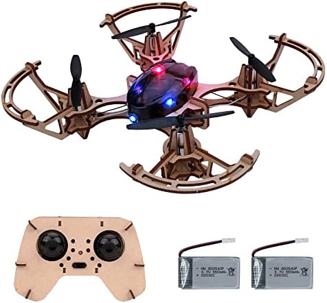 gkfescc XYQ-6 Diy Wooden Drone with camera Kit for Kids or Beginner，2.4GHz RC Quadcopter with altitude hold，Headless Mode，3D Flip and One Key lift，Flying Toy Gift for Children Boys Girls (no camera)