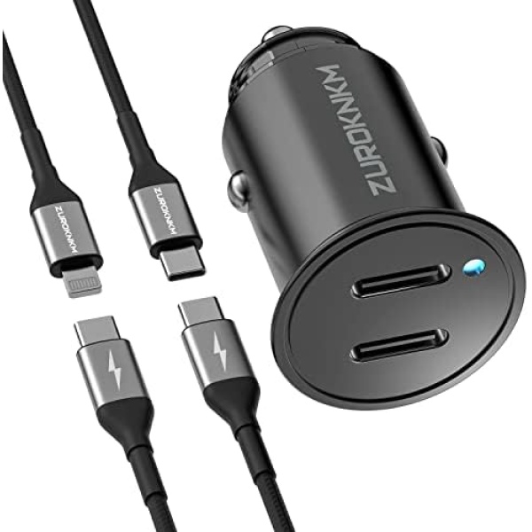 iPhone Fast Car Charger, [Apple MFi Certified] 40W Dual USB C All Metal Apple Car Charger Fast Charging with 2 Pack 4FT Nylon Braided Lightning Fast Charging Cable for iPhone 14 13 12 11 XS XR X iPad