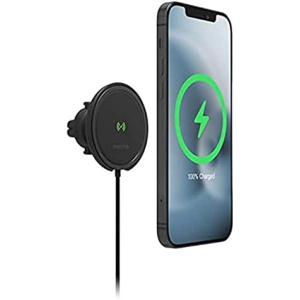 mophie Snap+ Wireless Vent Mount Universal Charger, 15W Charging, Magnetic Positioning for Accurate Placement, One-Hand Operation, Compatible with Magsafe for iPhone 12 Models & Qi- Enabled Devices