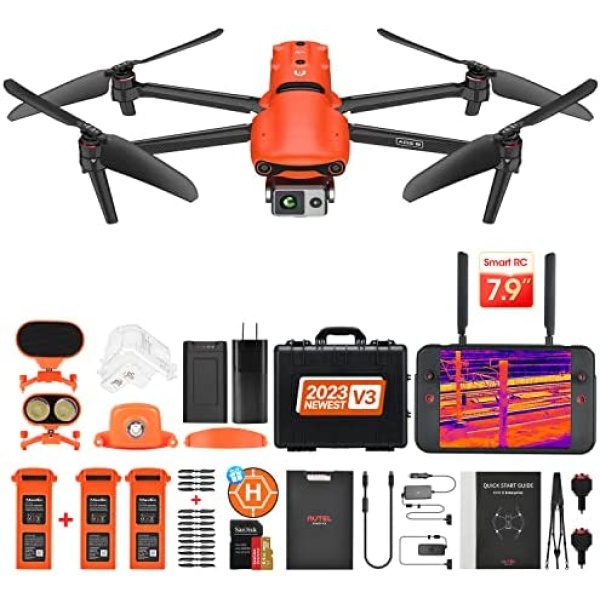 [Version 3] Autel Robotics EVO II Dual 640T Enterprise V3, 640*512@30 fps Thermal Imaging＆0.8" RYYB CMOS 8K Sensor, 10+ Temperature Measurement Modes, F-ree Thermal Analysis Tool, 15KM HD Video Transmission, 42Mins Flight Time, 360° Obstacle Avoidance, EVO 2 Dual 640T Enterprise with 7.9" Touch Screen Smart Controller Ver. 3, Extra 64G+32G Memory Cards & Enterprise Propellers & Landing Pad, For Firefighting/Search&Rescue/Public Safety/Border Protection, Compatible with Live Deck 2, Fully Ser-vice Directly by Autel, 24H Customer Care, 2023 NEWEST