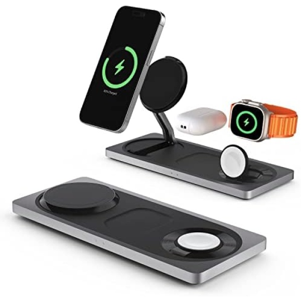 Wireless Charger,3 in 1 Faster Mag-Safe Wireless Charging Station,Wireless Charging Pad for iPhone 14,13,12 Pro Max/Pro/Mini/Plus, Apple Watch Ultra 8/7/SE/6/5/4/3/2/1, AirPods pro/2/3(Black)