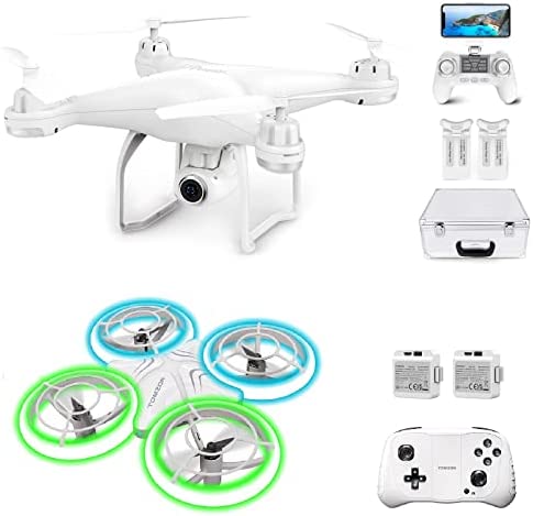 Potensic T25 Drone with 2K Camera for Adults Bundle with Tomzon A34 Drone for Kids with LEDs, Mini Drone with High Speed Rotation, Throw to Go,3D Flip, Circle Fly