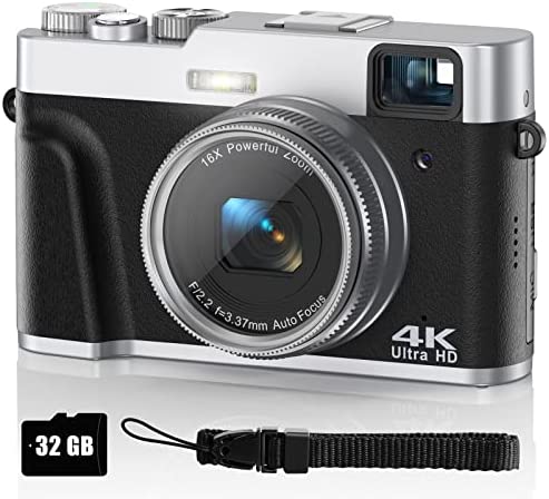 4K Digital Camera for Photography, Autofocus 4K Camera with Viewfinder 16X Anti-Shake Video Camera Vlogging Camera for YouTube Compact Point and Shoot Digital Cameras with 32GB SD Card UV Filter