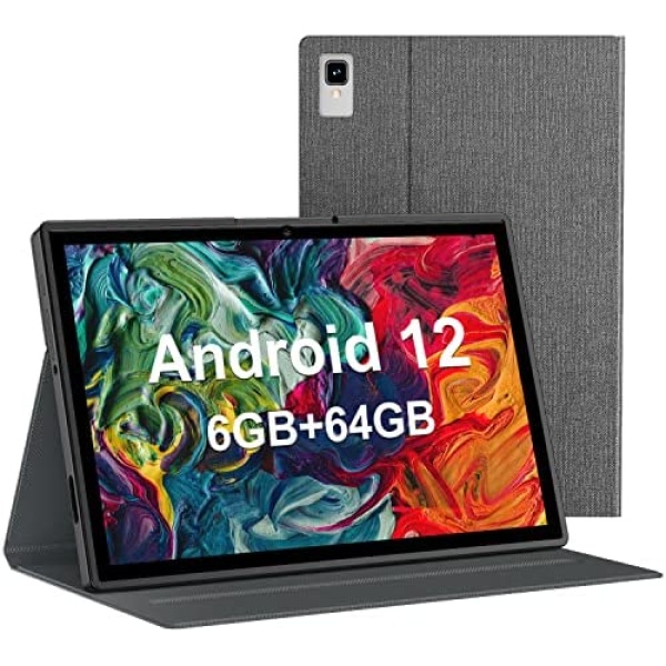 Android Tablet 10 inch with Case, Android 12 Tablet, 6GB RAM 64GB ROM, 512GB Expand Android Tablet with Dual Camera, 5G & 2.4G WiFi, Bluetooth, 8000mAh, HD Touch Screen, Google GMS Cert