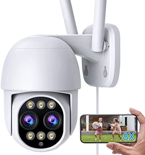 CAMBLINK Security Camera Outdoor, 2K Dual Lens Security Cameras, 2.4G WiFi Wired for Home PTZ Security Camera, 24/7, Color Night Vision/Spotlight & Siren/Two Way Talk/Work with Alexa/IP66 Waterproof