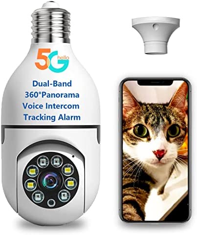 FENBAIDE 360° Light Bulb Security Camera, 3MP HD 5GHz WiFi Indoor Security Camera, Suitable for E27 Light Bulb Socket, Two Way Talk Remote APP Access with Color Night Vision, for Baby/Elder/Pet