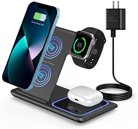 Foldable Wireless Charger, Veernoo Portable 3 in1 Wireless Charger Station for AirPods Pro/2 Apple Iwatch7/ 6/SE/5/4/3/2/1,iPhone 11/12/13 Series/XS MAX/XR/XS/X/8/8 Plus