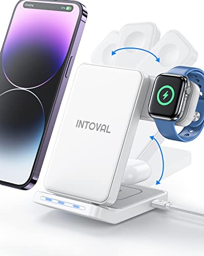 Intoval Charging Station for Apple iPhone/Watch/Airpods, 3 in 1 Foldable Wireless Charger for iPhone 14/13/12/11/XS/XR/XS/X/8, iWatch 8/Ultra/7/6/SE/5/4/3/2, Airpods Pro2/Pro1/3/2/1 (F3,White)