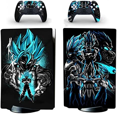 JOCHUI PS5 Standard Disc Console Controllers Anime Skin Sticker Decals PS5 Console and Controllers Saiyan Blue