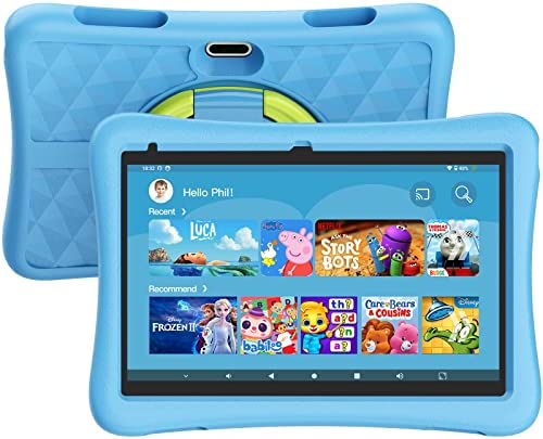 KYASTER Kids Tablet, Toddler Tablets 10 inch HD 5G WiFi 6 Android 12, Quad Core 1.8Ghz, 2GB DDR4, 7000mAh Battery, Dual Box Speakers, Parental Controls Games Learning Apps, EVA Shockproof Case (Blue)