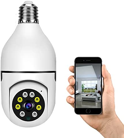 Light Bulb Security Camera Outdoor Wireless WiFi, 2.4G Wireless WiFi Lightbulb Cameras, Pan and Tilt to Surveillance Every Details for Indoor, with 2-Way Audio, Motion Detection, Color Night Version