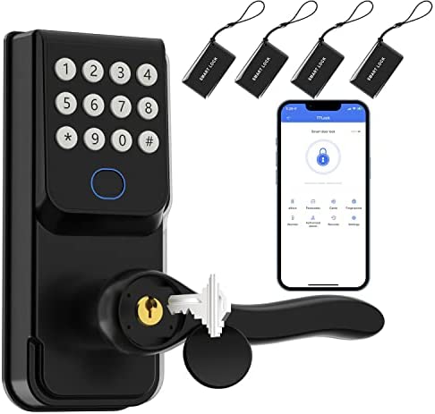 Smart Door Lock for Front Door with Keypad Passcode, Keyless Entry Door Lock for Home Hotel Office, Fingerprint Door Lock with Handle Digital Electronic Lock (Black)