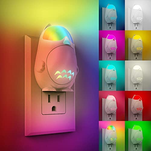 Smart Voice Activated Color-Changing LED Night Lights, RAVEtone 9 Colors 6 Lighting Modes RGB Plug in Night light for Kids, Plug Into Wall for Bedroom Bathroom Decor Kitchen Kids Room Nursery (4 Pack)