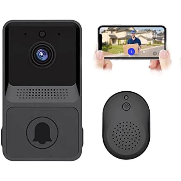 TEDATATA Smart Doorbell Ring Camer, Small Wireless Remote Video Doorbell Smart Video Doorbell Home Intercom HD Night Vision_WiFi Anti-Theft_Doorbell Rechargeable Lithium Battery(Black)